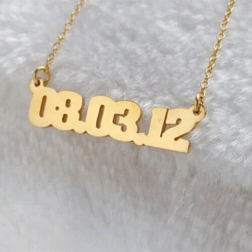 Custom Date Pendant Necklace Stainless Steel Personalized Birthday Chokers Necklaces Best Friends Gifts