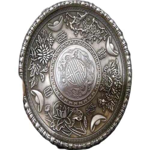 CHINEA FOLK Old Carved Tibetan Silver Plate Writing-Brush Washer Ornaments A