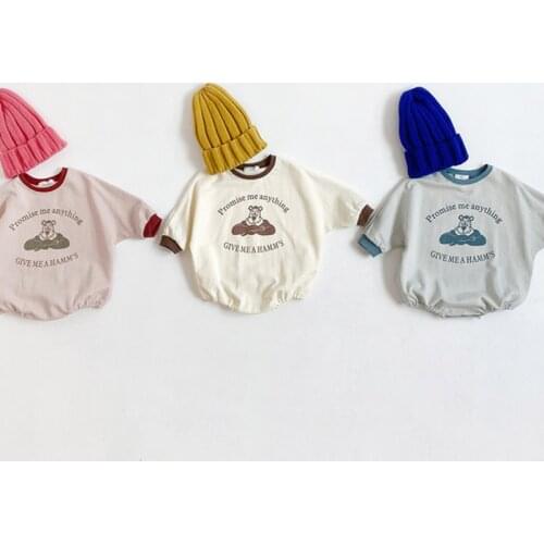 Autumn Newborn Baby Bear Print Bodysuit Cartoon Boys Girls Long Sleeve Jumpsuit Cotton Soft Baby Girl Clothes