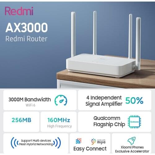 Redmi Router AX3000 WiFi-6 Gigabit 2.4G/5G Dual-Band Router 256MB OFDMA Repeater Signal Amplifier High-Gain Antennas Mi Router