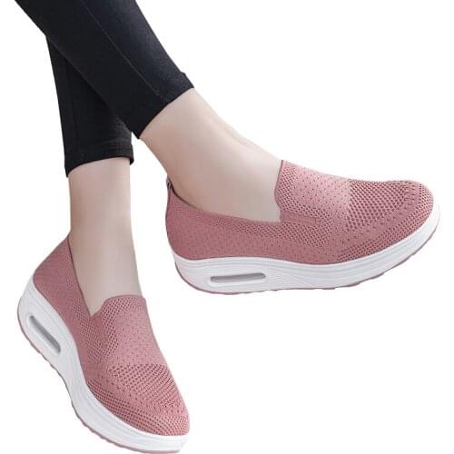 Women Flat Platform Shoes Sneakers Round Toe Slip-on Flat Bottom Wedge Walking Shoes Solid 2020 Summer Breathable Casual shoes