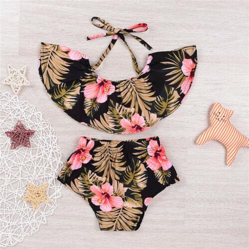 Newborn Infant Ruffle Swimsuit Kid Baby Girls Bikini Set Swimwear Children Baby Girl High Waist Printing Bathing Suit Beachwear