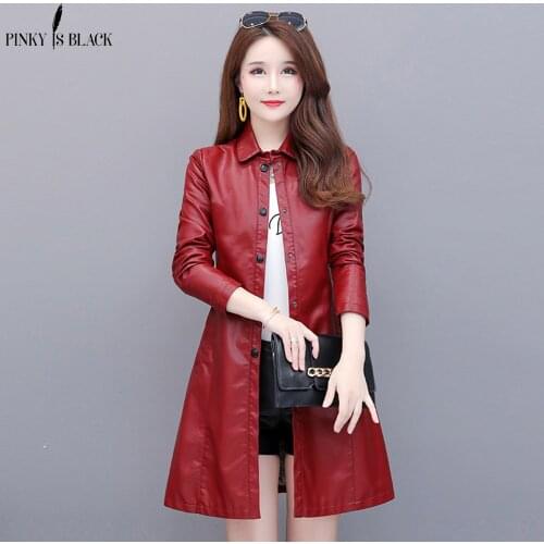 PinkyIsBlack PU Leather Jacket Women Fashion Turn Down Collar Faux Leather Coats Women Elegant Single Breasted Jackets Female