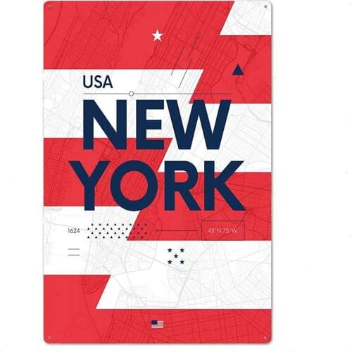 Metal Sign Vintage America New York City Landscape Tin Poster Metal Wall Art Home Decor Plate Retro Painting 12*8 Inch
