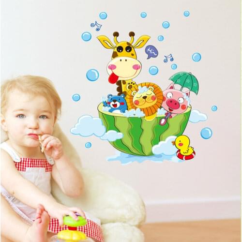 Cute Animals in the Bath Shower Wall Stickers Bathroom Bubbles Stickers for Kids Room Baby Room Home Decoration Art Decals Decor