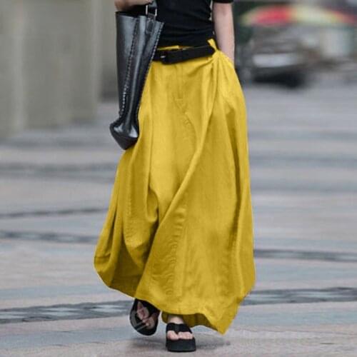 Fashion Women Maxi Long Skirts Summer Vintage High Waist Skirts Solid Cotton Linen Skirt Saia Female Beach Skirt Jupe
