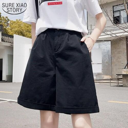 Fashion Sports Shorts Feminino Tooling Shorts Womens Summer Korean Style Loose Straight Shorts High Waist Wide Leg 9651