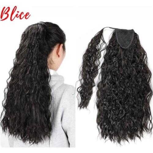 Blice 18"-26" Bouncy Curly Synthetic Natural Black Hair With One Plastic Comb Wrap Ponytail Extensions Long Hairpieces