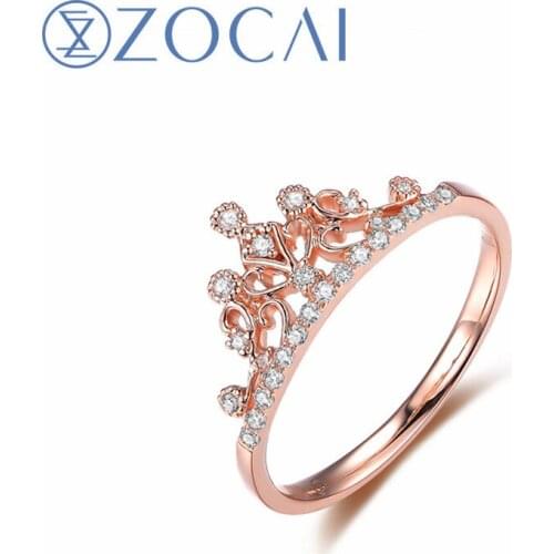 ZOCAI Crown Shape Real Natural Diamond Engagement Rings with Real 18K Rose Gold (Au750) W06197 W06261 W06118 W06198
