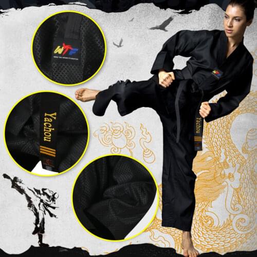Adult kids Men Women Black taekwondo uniform dobok wtf Cotton tae kwon do set clothes TKD clothing sets belt karate suits dobok