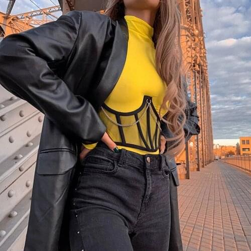 Punk Metal Chain Black Corset Mall Goth High Waist Corsets Harajuku Vintage Mesh See Through Waist Shaper Clothing Accessories