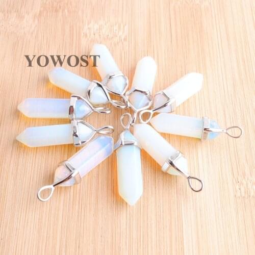 Natural Opal Stone Pendants for Necklace Jewelry DIY Making Pendulum Hexagonal Point Reiki Jewellery Gifts 10pcs/lot QN3031