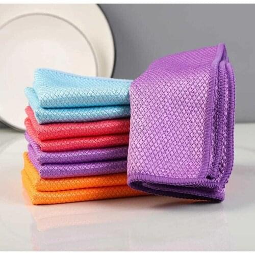 Fish Scale Microfiber Polishing Cleaning Cloth 5pcs Soft Microfiber Cleaning Towel Absorbable Glass Kitchen Organizer