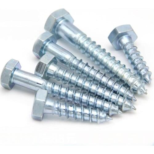 Hexagon Head Self Tapping Screw DIN571 Zincing External Hex Head Cap Tapping Wood Screws Full Thread M6M8M10 2 Pcs