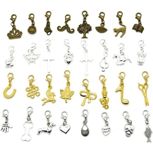 Wholesale 25pcs 4 Color Mixed Alloy Metal Charms Lobster Clasp Pendants Fit Pandora Style Bracelets Necklace DIY Jewelry Making