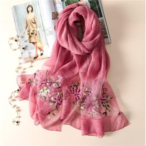 Wool Embroidered Silk Scarf Three-Dimensional Peony Shawl Women Elegant Sunscreen Covers up 190*85cm