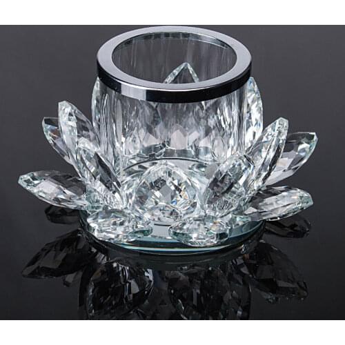 H&D 2pcsHandcrafts Lotus Flower Glass Crystal Clear Tealight Candle Holders Table Wedding Centerpieces