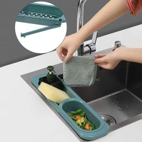 New Telescopic Sink Rack Kitchen Tool Expandable Storage Sink shelf Kitchen Household Adjustment Drain Basket Sink Rack
