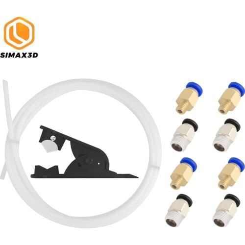 Teflonto PTFE Tube(2M) + Pipe Hose Cutter with PC4-M6 & PC4-M10 Straight Pneumatic Quick Fitting Connector for Bowden 3D Printer