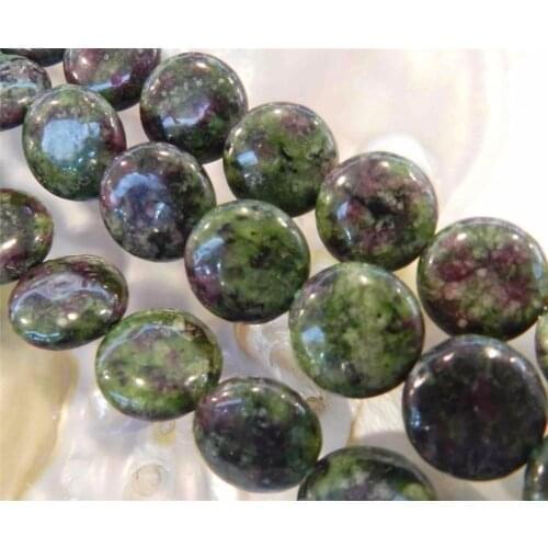 High quality 12mm Red Green Zoisite Coin-shaped Loose Beads Girl Gift DIY Manual jewelry Accessories Wholesale and retail 15"