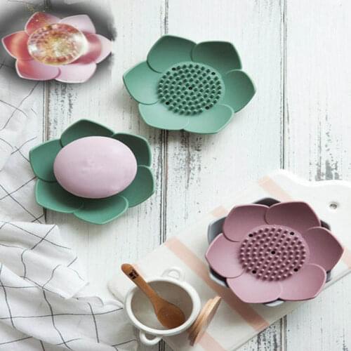 Flower Soap Box Lotus Shape Non-slip Portable Silicone for Water Draining Solid Color Draining Soap Dish Bathroom Accessories