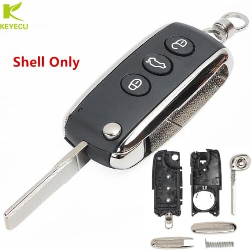 KEYECU Replacement Uncut Folding Remote Key Shell Case Fob 3 Button for Bentley Continental GT Flying Spur 2005-2016
