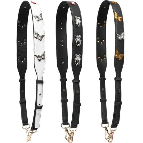 Fashion Wide Leather Shoulder Bag Strap Long Retro Butterfly Rivet Flower Crossbody Strap Handbag Belt Colorful Bag Accessories