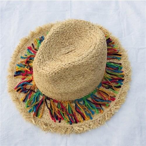 Coloerfull Tassel Ribbon Decorate Straw Hat Shading Sun Hat Lady Fashion Beach Hat Jazz Summer Hat for Woman