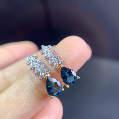 Personality cute christmas tree natural blue topaz stone drop earrings 925 silver Natural gemstone earring women for anniversary