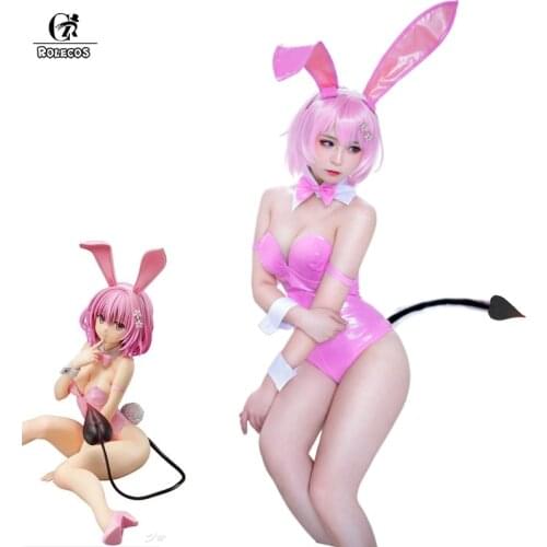 ROLECOS Anime To Love Ru Momo Cosplay Costume Sexy Pink Bunny Girl Uniform Set Halloween Bodysuit Jumpsuit Women Momo Cosplay