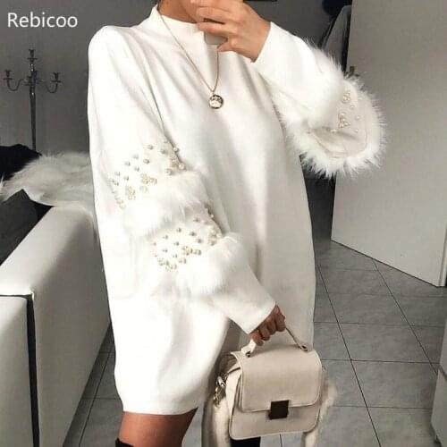 Pullover Womens Jumper Pearl loose rabbit fur Sweater Female Jumper Women Warm Sweaters thick Winter Knitted Oversized Sweater