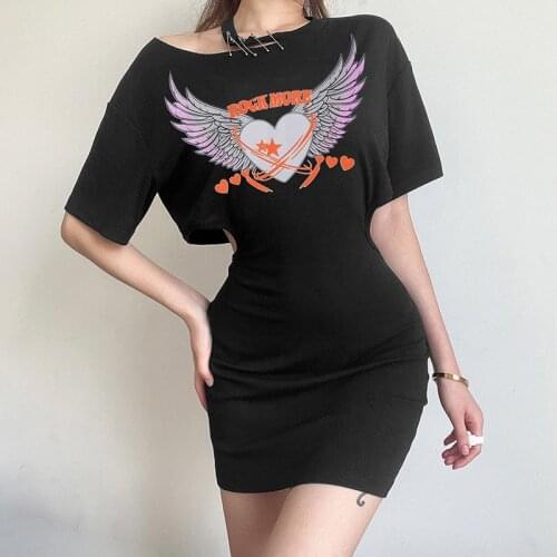 Women Print T Shirt Dress Bodycon Casual Fashion 2021 Summer Mini Dresses Short Sleeve Irregular Halter Hollow Out Women Dress