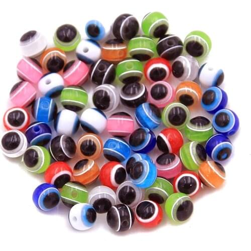 100PCS 9 Color 4mm Round Spacer Beads Evil Eye Beads Stripe Resin Spacer Beads For Jewelry Making DIY Bracelet Necklace Charms