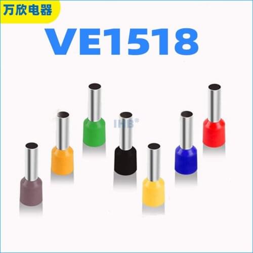 1000pcs E1518 Tubular Wire Cold Pressure Connector Electrical Terminals Cable Crimps Wire Ferrules VE1518