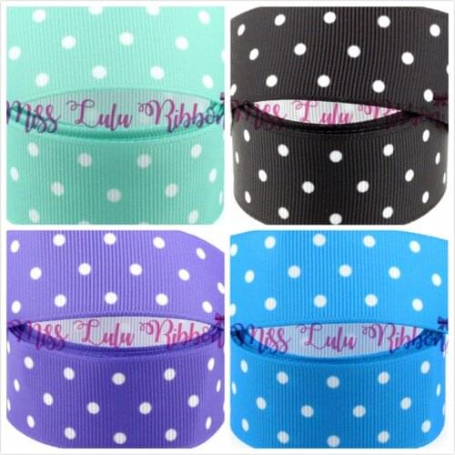 16mm-75mm White Dots Printed Grosgrain Ribbon/Foe DIY Christmas Tree Decoration Webbings handmade hair bands 50yards/roll