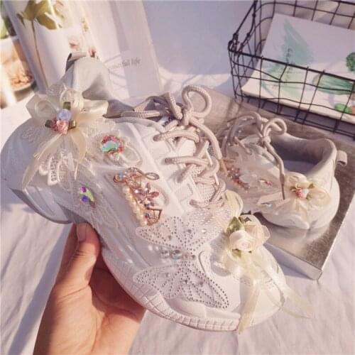 2021 autumn and winter new shiny rhinestone butterfly white old shoes tide brand heavy industry sports casual shoes women