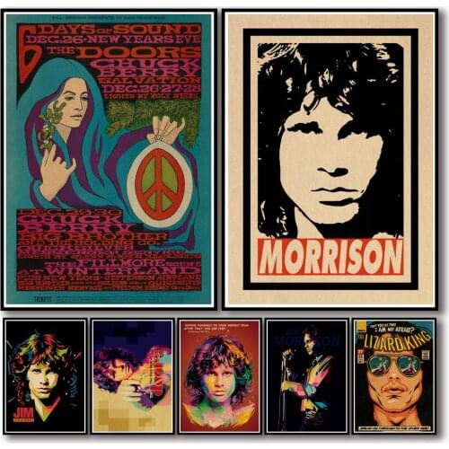 46 designs jim Morrison and the doors Kraftpaper Poster Abstract Art Painting Funny Wall Sticker for Coffee House Bar