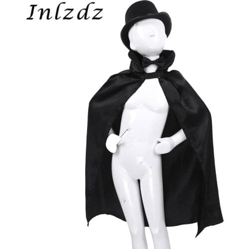 5Pcs Kids Chidlren Magician Role Play Costume Outfit Cape Hat Magic Wand Gloves Necktie Set for Halloween Cosplay Party Dress Up