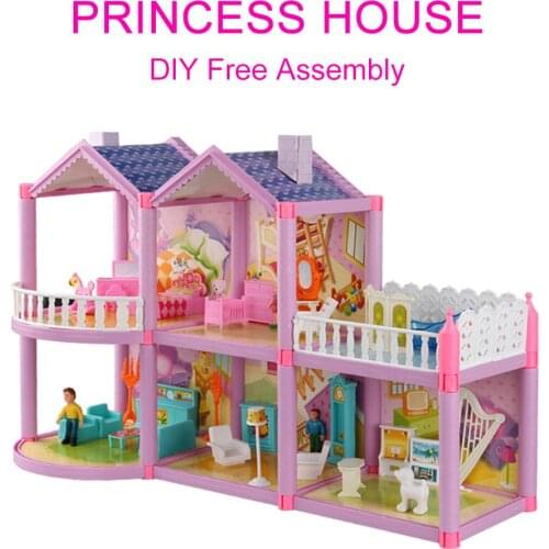 Doll House Accessories Villa DIY Assembled House Sweet Castle Model Simulation Playset Toys Set Dollhouse Furniture For Dolls