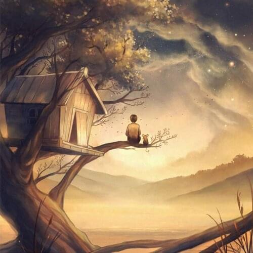 5D DIY diamond painting Lonely Wooden House Boy Full Drill Embroidery Cross Stitch Mosaic Craft Kits Home Decor Christmas Gift