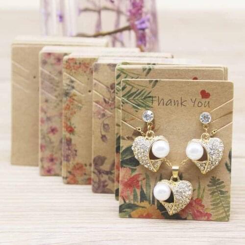 Zerong 50pcs Vintage kraft necklace earring Cards flower style eleglant necklace set pendant Package Hang Tag Card 5.1*6.3cm