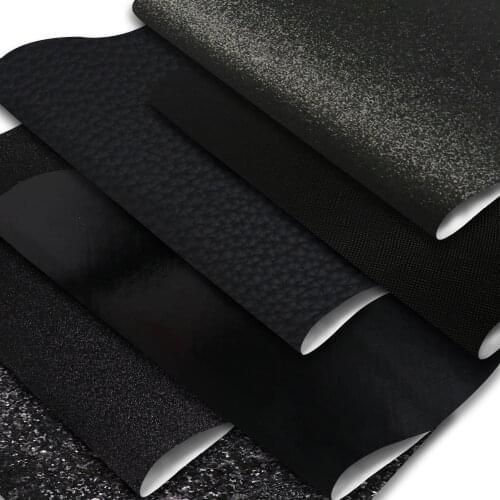 Black Color Series Faux Leather Sheets Shimmer Chunky Glitter Solid Color Jelly Metallic Synthetic Leather Fabric for DIY Crafts