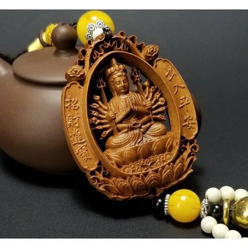 Double sided Thailand holy buddha statue Keychain fengshui wood statues for decoration carved wooden Hanging ornament Miniature