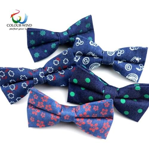 New Brand Cotton Bow Ties Denim Dots Floral Bowtie Navy Soft Butterfly 12*6CM Adult Men Accessories Handky Party Suit Gift