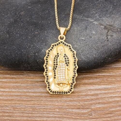 Hot Sale Lucky Jewelry Virgin Mary Necklaces Crystal Pendant For Women Christmas Christian Religious Charm Chain Necklaces