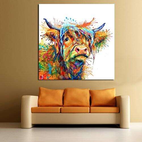 JQHYART Abstract Animal Painting Love To Play Cool Cow Home Decor Picture Wall Pictures For Living Room No Frame Canvas Art