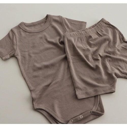 Summer Baby Girl Boys Solid Color Clothes Suit Korean Style Toddler Baby Boys Girl Cotton Short Sleeve Romper+Shorts Set