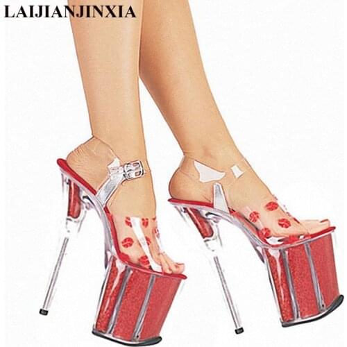 LAIJIANJINXIA crystal shoes wedding shoes 20cm high-heeled shoes lips sexy sandals 8 Inch Paris Party Dance Shoes