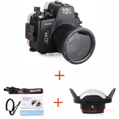 Meikon 60m/195ft Diving Equipment Underwater Housing Case for Nikon D750 Camera,Camera Waterproof Bags Case Cover with Fisheye