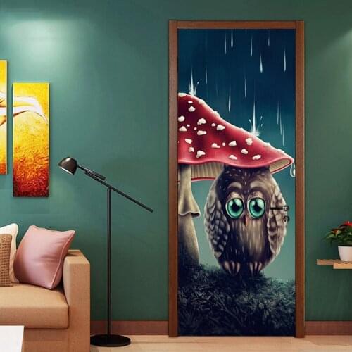 New Creative Cute Owl Starry Sky Owl Door Stickers PVC Poster Wallpapers Decal Kids Child Bedroom Living Room Home Decor